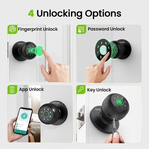 Miniatura 2 de GHome Smart - Cerradura de puerta de huellas dactilares inteligente, perilla de puerta de huellas dactilares inteligente 4 en 1 con teclado, control