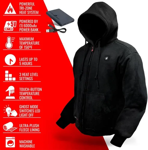 Miniatura 5 de ActionHeat Sudadera con capucha recargable con batería de 5 V, unisex, sudadera con capucha de calefacción con operación táctil, sistema