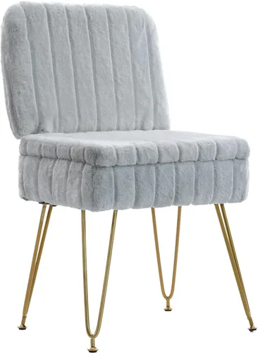Miniatura 10 de Silla de tocador con almacenamiento, cómoda otomana con respaldo plegable, taburete de tocador de piel sintética con 4 patas de metal