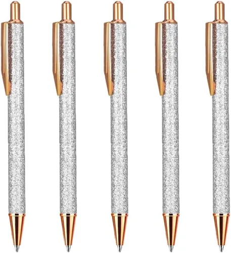 Miniatura 9 de Bolígrafo de punta media de 0.039 pulgadas con lentejuelas y purpurina de cristal, bolígrafos de metal retráctiles para la escuela, oficina, Pink
