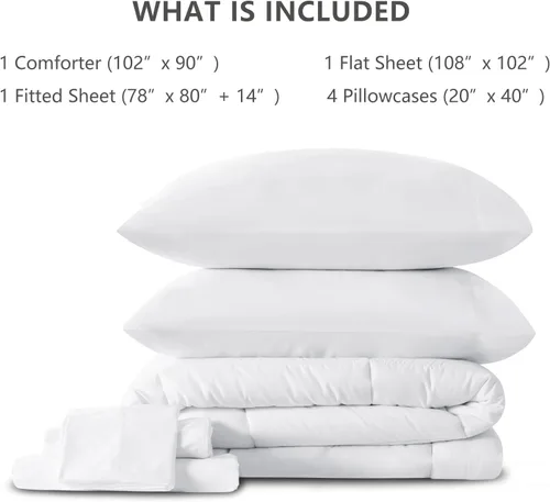 Miniatura 6 de CozyLux Juego de edredón de tamaño King blanco, 7 piezas de cama en una bolsa, edredón blanco tamaño King, juegos de ropa de cama para todas