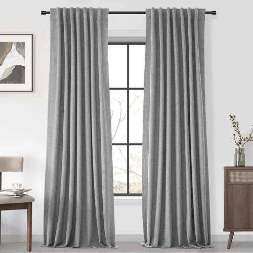 Miniatura 10 de UHITECH Cortinas cortas de lino de 24 pulgadas de largo para ventanas pequeñas de granja, cortinas opacas modernas para sala de estar, pestañas