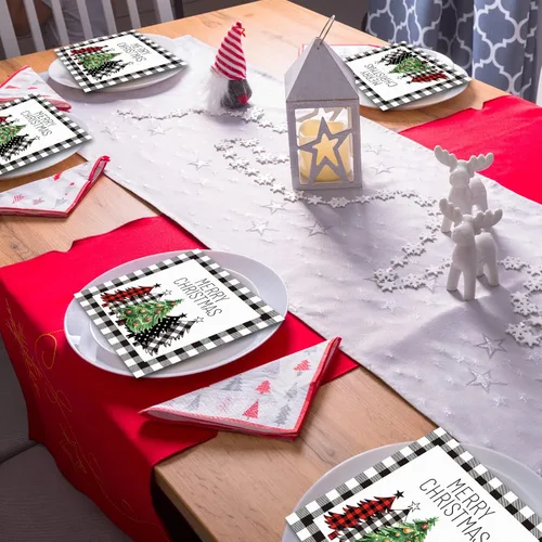 Miniatura 6 de Servilletas de Navidad Negras y Blancas con Estampado de Búfalo de Granja, Servilletas de Papel para Invitados de Invierno, Toallas de Mano