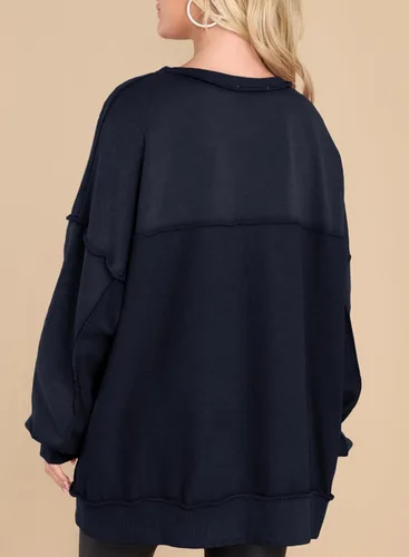 Miniatura 60 de AlvaQ - Sudadera de gran tamaño para mujer, informal, de manga larga, con botones y cuello Henley, tipo túnica