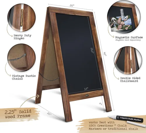 Miniatura 2 de Cartel en forma de "A" con pizarra de HBCY Creations: Letrero de madera maciza de 40x20 en forma de "A", pizarra rústica marrón de doble cara