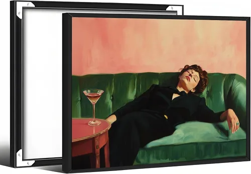 Miniatura 28 de Ripiyome Póster vintage de mujer en el sofá con Martini, lienzo victoriano y funky para pared, pintura al óleo estética de moda, impresión ecléctica