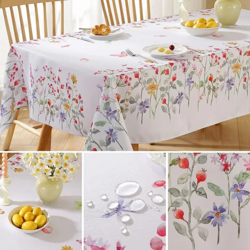 Miniatura 3 de SASTYBALE - Mantel floral de verano, rectangular de 52 x 70 pulgadas, estampado de flores coloridas, mantel impermeable para exteriores, a prueba