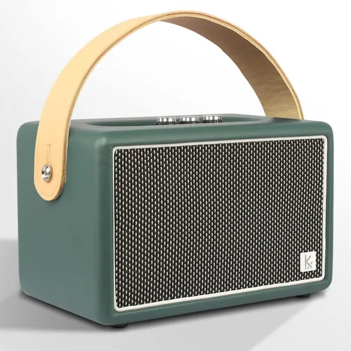 KONEX - Altavoz Bluetooth vintage, 40 W, altavoz inalámbrico portátil de cuero, reproductor de música Bluetooth 4.2 de graves pesados, 20 horas de