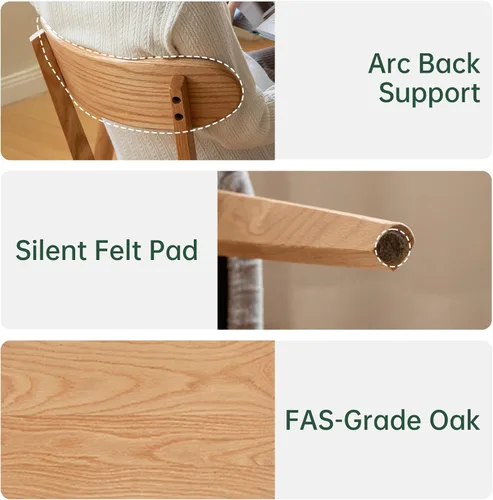 Miniatura 4 de Sillas de comedor de roble macizo 100%, silla de comedor moderna de mediados de siglo con respaldo curvo, sillas de comedor tapizadas en tela