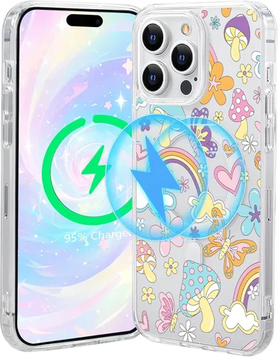 Miniatura 9 de Funda magnética de flores para iPhone 15 [compatible con MagSafe] Bonito patrón floral transparente a prueba de golpes