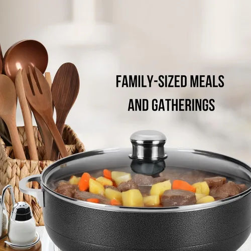 Miniatura 2 de Alpine Cuisine Olla de aluminio antiadherente de 7 cuartos de galón con tapa de vidrio y mango remachado, utensilios de cocina resistentes