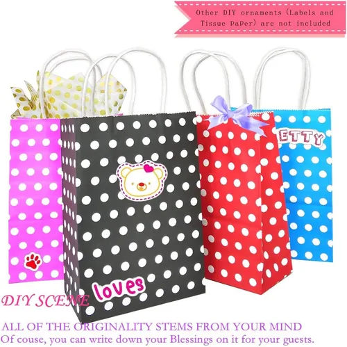 Miniatura 7 de ADIDO - Bolsas de papel rojo EVA con puntos blancos de papel kraft con asas bolsas de papel para niños, cumpleaños, bodas, fiestas y fiestas