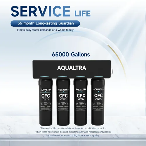 Miniatura 8 de AQUALTRA USF-4B-10 Sistema de filtración de agua debajo del fregadero, comercial 65K Gal, filtro de 0.5 μm que reduce PFOA, PFOS, cloro, plomo