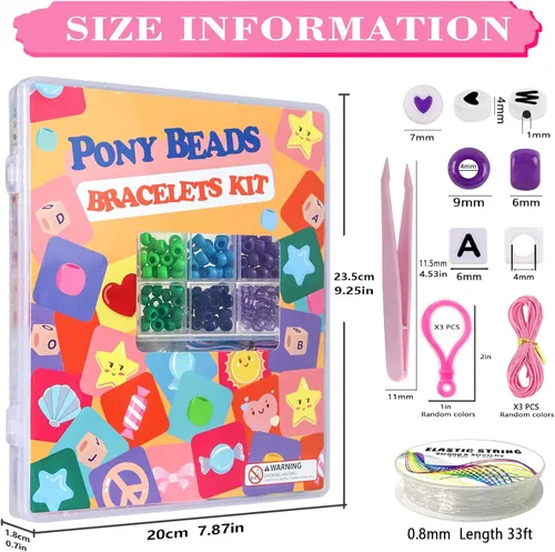 Miniatura 3 de LIS HEGENSA Kandi - Juego de cuentas de pony a granel, para hacer collares, joyas, trenzar el cabello, pulseras, cuentas de plástico