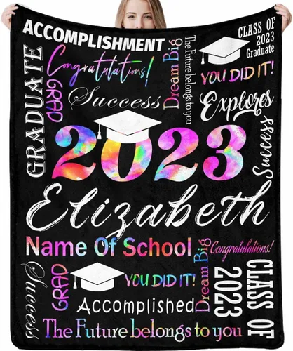 Miniatura 31 de Decoraciones de graduación 2023, manta de regalo para ella, él, felicitaciones 2023, azul oscuro, manta de graduado con nombre personalizado, No.11
