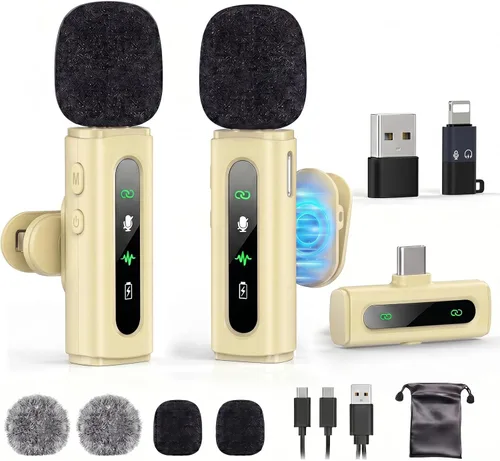USB C Lavalier Microphone Wireless Mini Mic for Type-C Android Phone/Tablet/PC Video Recording Clip-on Mics with Rotatable Clip&Denoise Recording,