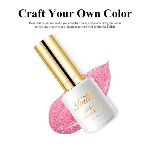 Miniatura 2 de Esmalte de uñas de gel con purpurina, 0.5 fl oz, color rosa brillante, de remojo, con LED, UV, kit de esmalte de uñas de gel para manicura en salón