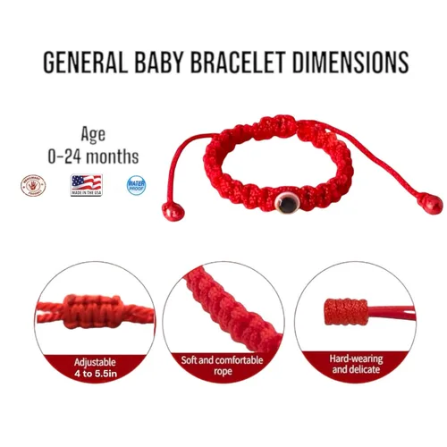Pulsera Roja para Bebés, Niña y Niño. Amuleto de Protección para Bebé. Cadena para Buena Suerte y El Mal de Ojo. Pulsera Infantil para Bebé Color