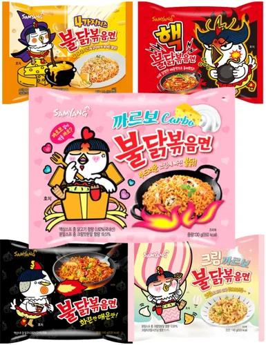 URBAN THEORY Paquete de 5 Samyang Buldak Ramen, fideos Buldak picantes con 5 sabores – Original, extra caliente, queso Quattro, carbonara, crema