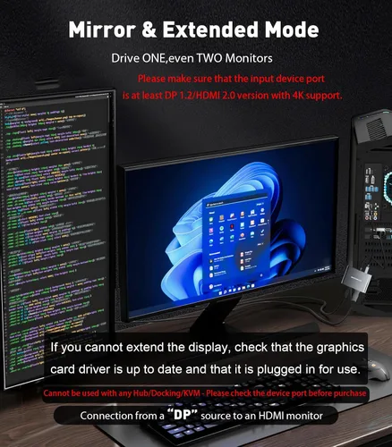 Miniatura 4 de Adaptador DisplayPort a HDMI dual [4K @60Hz] Divisor DP a HDMI, pantalla extendida de 1 en 2 salidas, convertidor de fuente macho DP para monitores