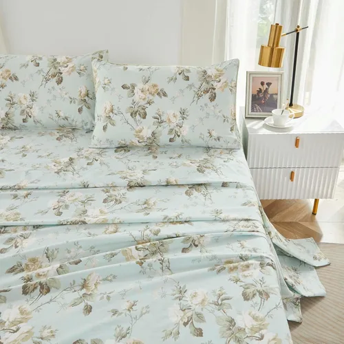 Miniatura 22 de Brandream Juego de sábanas tamaño King con estampado floral lujoso estilo bohemio con medallón azul y estampado de cachemira, colección de ropa