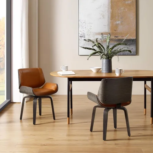 Miniatura 6 de Zouron Sillas de comedor giratorias, sillas de escritorio modernas de mediados de siglo, silla retro de piel sintética con patas de madera, silla