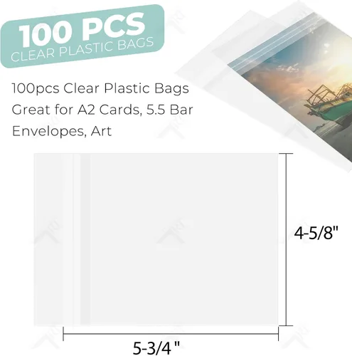 Miniatura 2 de Golden State Art 100 bolsas de celofán autosellantes de 4 5/8 pulgadas x 5 3/4 pulgadas, bolsas de almacenamiento sin ácidos para tarjetas A2