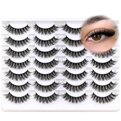 Miniatura 24 de Losha - Pestañas postizas de aspecto natural, paquete de pestañas postizas hechas a mano, pestañas de visón sintético, 14 pares de pestañas de ojo