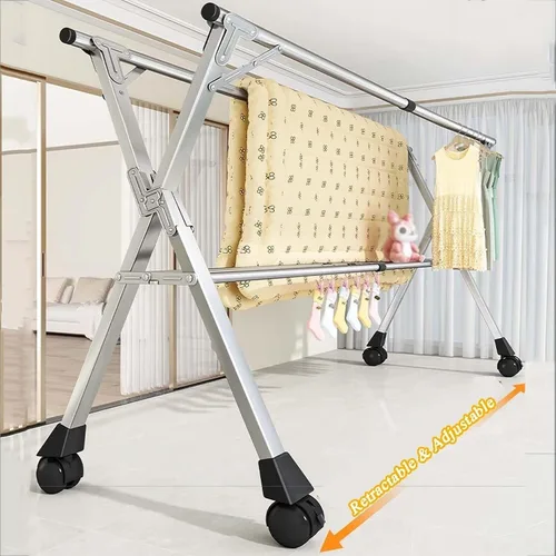 Miniatura 4 de Escurridor de ropa ajustable de acero inoxidable, plegable, portátil, con gran espacio, 47-94 pulgadas de longitud (94.5 in/94 pulgadas)