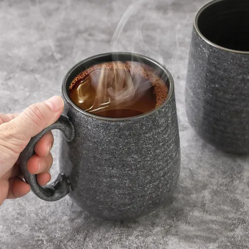Miniatura 2 de Hasense Juego de 4 tazas de café gris oscuro, tazas de café de cerámica de 12 onzas, taza de café con mango grande para café, té, leche y cacao Gris