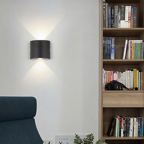 Miniatura 4 de MEGHALI Paquete de 2 lámparas de pared para exteriores, color negro, 2 W, modernos apliques de pared exteriores arriba y abajo, de aluminio