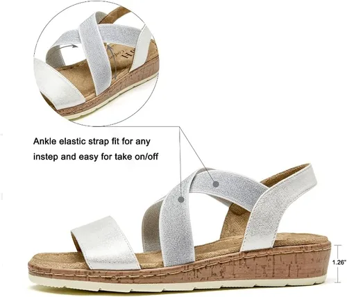 Miniatura 2 de VJH confort Women's Flat Sandals, Comfort Slip-on Elastic Ankle Strap Slingback Light Weight Casual Walking Sandals