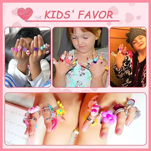 Miniatura 7 de PinkSheep Little Girl Jewel Rings in Box, Adjustable, No Duplication, Girl Pretend Play and Dress Up Rings (24 Lovely Ring)