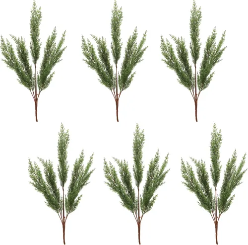 Miniatura 10 de 3 ramas de ciprés artificiales, 20.5 pulgadas, púas de pino de imitación de tallo largo, ramas de cedro, guirnalda de ramas de hoja perenne
