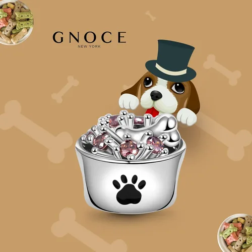 Miniatura 2 de GNOCE Abalorio de plata de ley 925 con forma de cuenco de comida para mascotas, se adapta a pulseracollar, regalo de joyería para mujeres, niñas