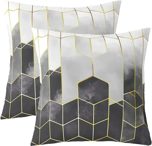 Miniatura 7 de Juego de 2 fundas de almohada de mármol de 16 x 16 pulgadas, fundas de cojín geométricas de mármol con diseño de panal de abeja, fundas de almohada