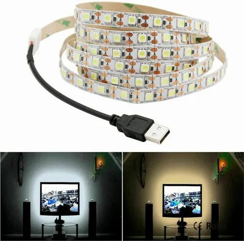 Miniatura 2 de ausuky Tira de luz LED USB de 5 V, lámpara de retroiluminación de TV blanca, cable de cinta flexible autoadhesiva (blanco cálido, 19.7 in, 30 leds)