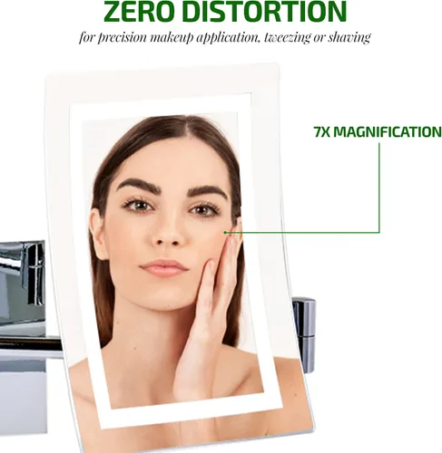 Miniatura 2 de OVENTE Espejo de maquillaje iluminado rectangular montado en la pared con aumento 7X, adaptador de CA, espejo de tocador de baño de 7 pulgadas