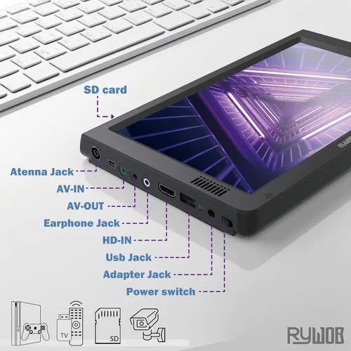 Miniatura 8 de Televisión portátil de 10 pulgadas, televisión pequeña con antena, TV a batería con entrada USB/SD/HDMI, sintonizador ATSC digital integrado