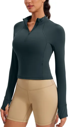 CRZ YOGA Butterluxe - Camisas de entrenamiento de manga larga para mujer, con cremallera de medio cuarto, camiseta atlética con cuello para otoño