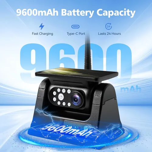 Miniatura 5 de 10.1 pulgadas - 2 cámaras de respaldo inalámbricas solares magnéticas, monitor HD 1080P DVR, sistema de cámaras duales para remolque de enganche RV