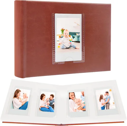 Miniatura 3 de 2 mini álbumes de fotos de 64 bolsillos con espacio de escritura y ventana frontal, libro de fotos de piel sintética de 3 pulgadas para Polaroid