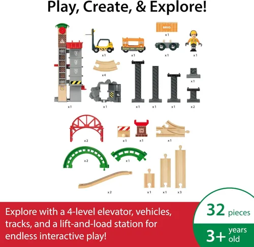 Miniatura 5 de BRIO World Lift & Load Warehouse Set - Juego de tren de madera de 32 piezas, funciona con todos los juegos de ferrocarriles de madera, incluye