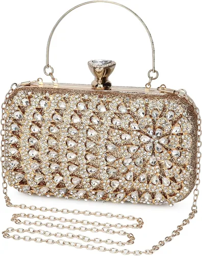 Miniatura 8 de UBORSE Bolso de mano de cristal de pavo real para mujer, bolsos de noche, con diamantes de imitación formales, con purpurina, para boda, novia