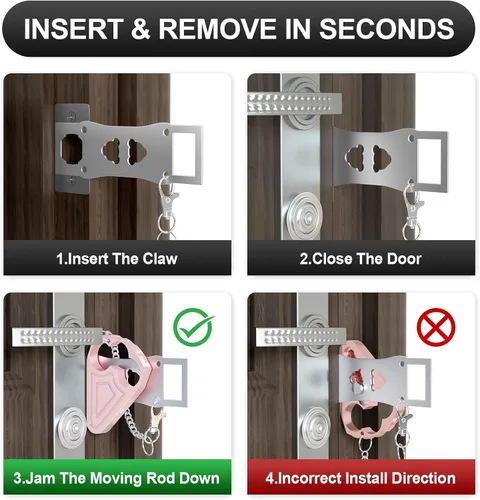 Miniatura 4 de Cerradura de puerta portátil para seguridad de puerta de hotel, cerraduras de puerta de hotel de metal para seguridad de viajeros, cierres y pernos