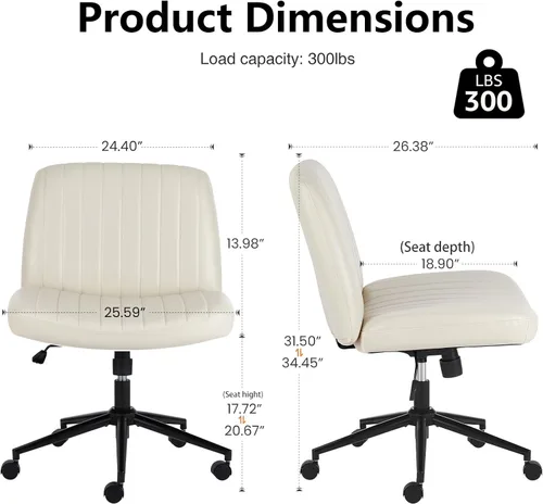 Miniatura 2 de OLIXIS Silla Criss Cross con Ruedas Silla de Escritorio de Oficina y Tocador con Patas Cruzadas Anchas Silla de Tela Cómoda Sin Brazos Ajustable