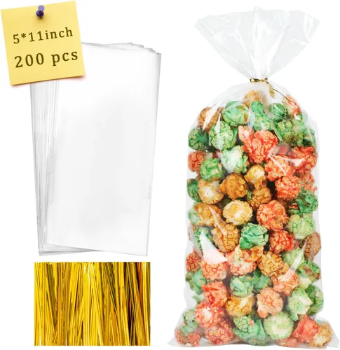 Miniatura 9 de Labeol 150 bolsas de celofán de 9 x 12 pulgadas con lazos, bolsa de regalo transparente para dulces, bolsa de galletas para embalaje, recuerdo
