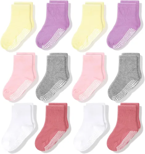 Miniatura 16 de CozyWay Kids Socks With Grippers Non Slip Crew Grip Socks for Girls and Boys Soft Comfy Cotton Unisex - 12 Pack