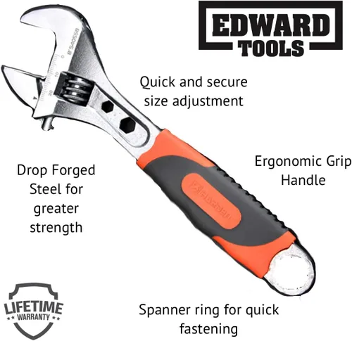 Miniatura 5 de Edward Tools Llave ajustable Pro de 8 pulgadas, diseño de ajuste de acero al carbono, agarre Crescent Pro para mayor apalancamiento, ancho