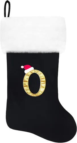 Miniatura 66 de Calcetines de Navidad bordados de 20 pulgadas con monograma, terciopelo negro con puño de felpa blanca supersuave, adornos clásicos para decoración